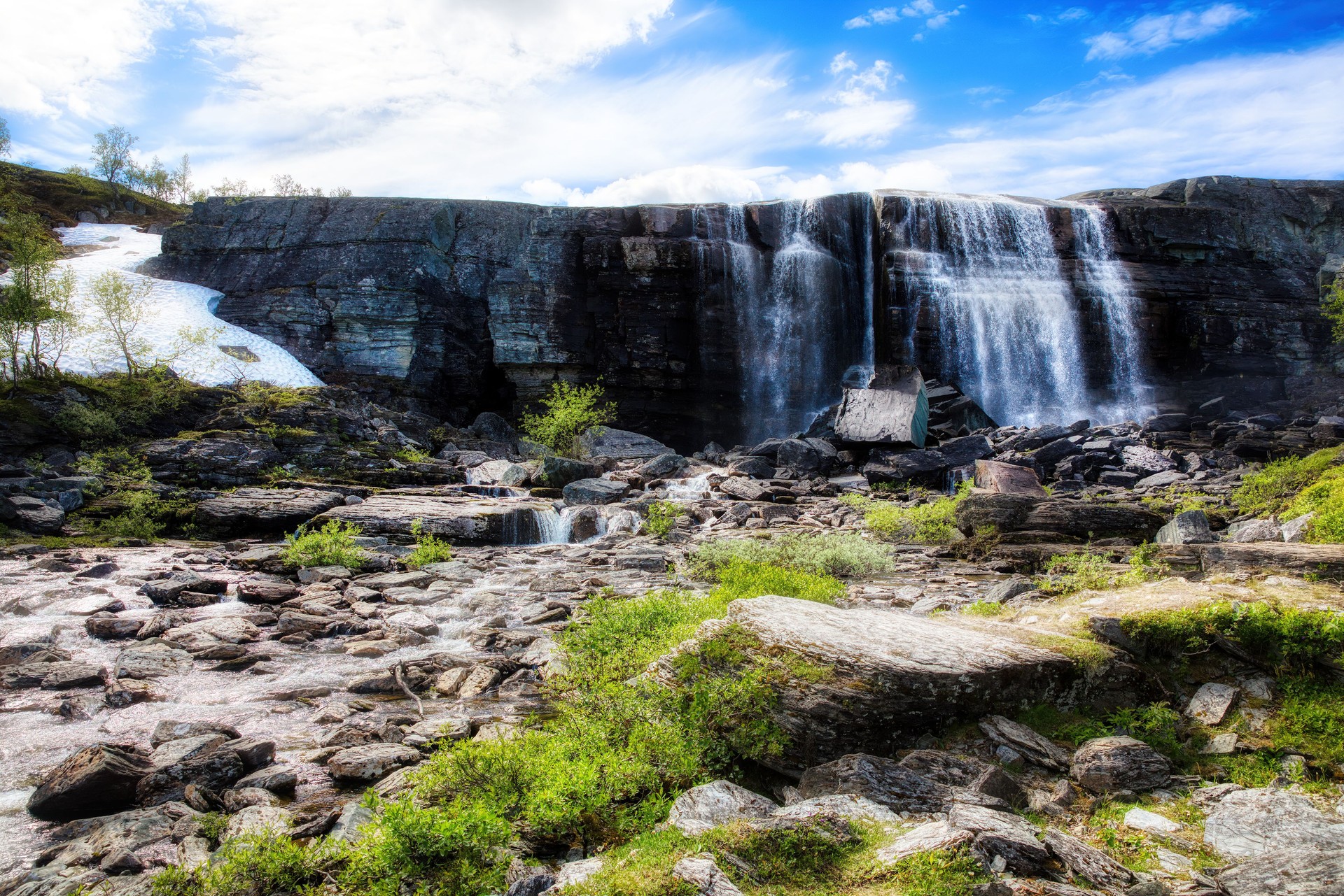 The Beautiful Waterfall Orvvosfossen near Gargia Lodge in Alta, Finnmark, Norway